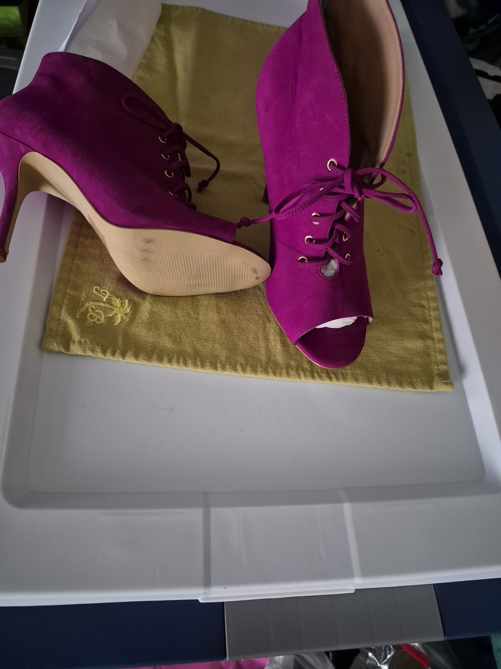 Aldo Magenta Suede Peep-Toe Lace-Up Ankle Booties